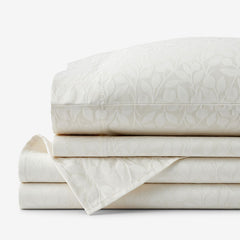 Jacquard Leaf Yarn-Dyed Premium Smooth Supima® Cotton Wrinkle-Free Sateen Bed Sheet Set - Ivory, Full