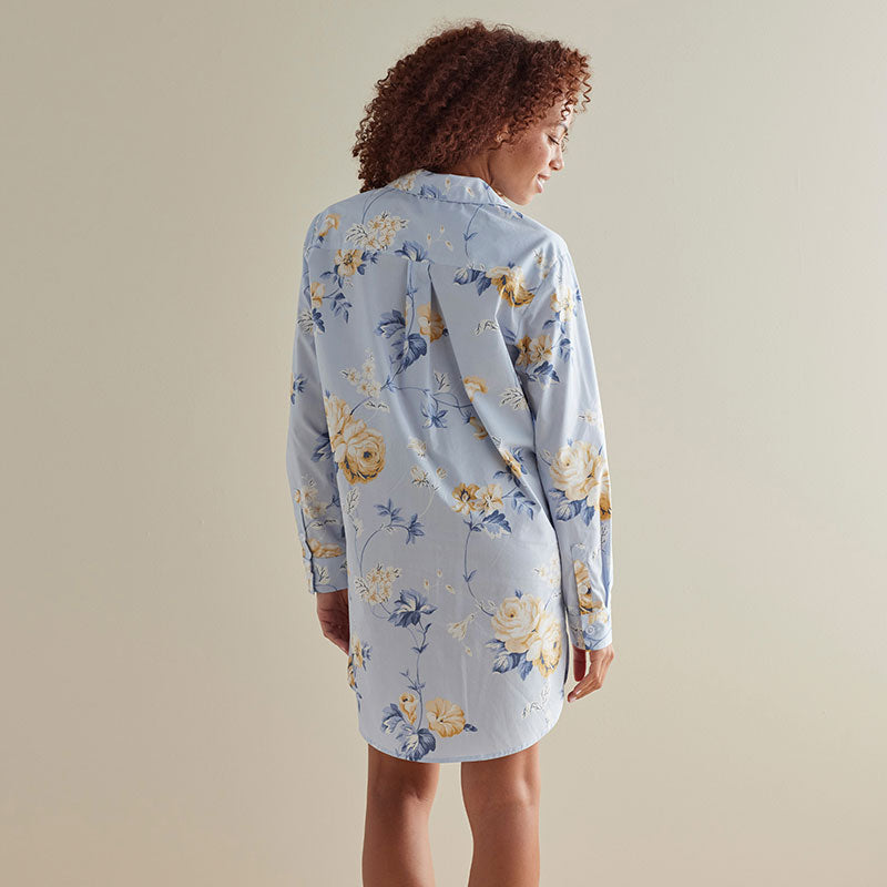 Printed Poplin Women's Nightshirt - Blue Floral, S