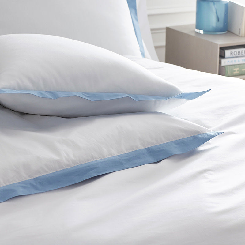 Solid Border Classic Cool Cotton Percale Duvet Cover - Porcelain Blue, Full