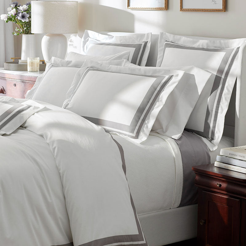Double Border Premium Smooth Supima® Cotton Wrinkle-Free Sateen Duvet Cover - Silver, King/Cal. King