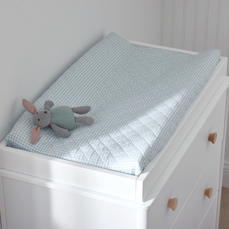 Ditsy Gingham Classic Cool Organic Cotton Percale Quilted Changing Pad Cover - Blue