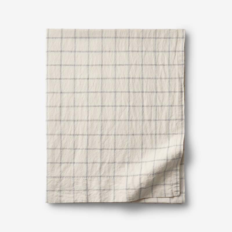 Tailored Stripes and Plaids Premium Breathable Washed Linen Cotton Flat Bed Sheet - Windowpane Deep Navy, Full