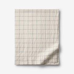 Tailored Stripes and Plaids Premium Breathable Washed Linen Cotton Flat Bed Sheet - Windowpane Deep Navy, Twin/Twin XL