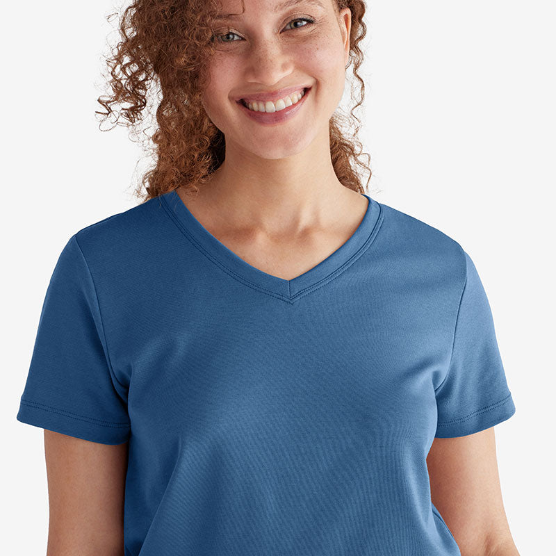 Pima Cotton Women's Cropped Pajama Set - Blue Denim, XS