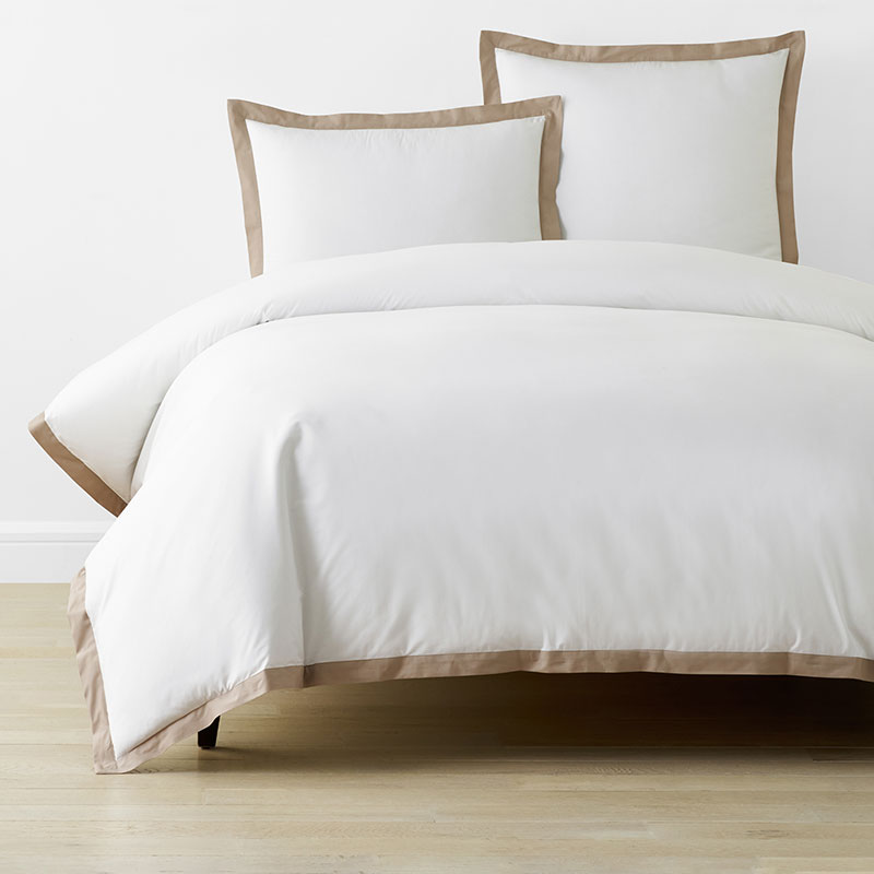 Solid Border Classic Cool Cotton Percale Duvet Cover - Cocoa, Full/Queen