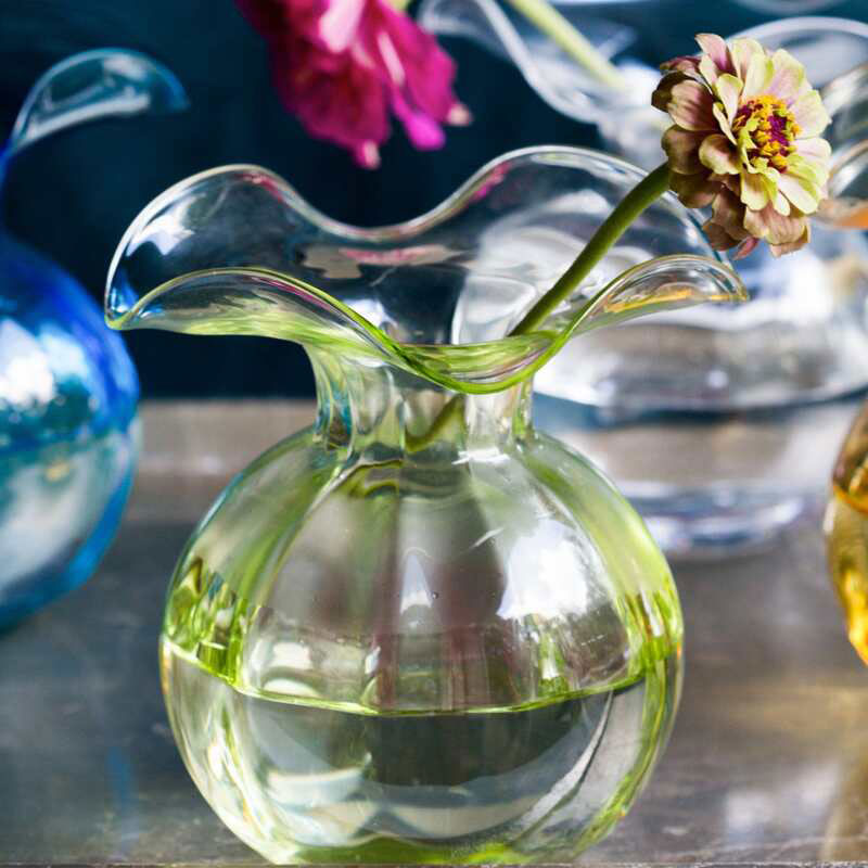 Hibiscus Glass Fluted Vases - Green, Small
