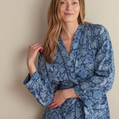 Printed Voile Women's Kimono Robe - Indigo Floral, XS/S