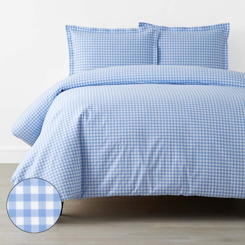 Gingham Classic Cool Organic Cotton Percale Duvet Cover Set - Light Blue, Twin/Twin XL