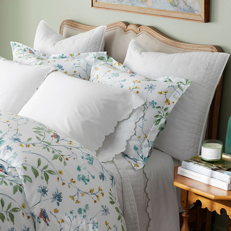 Embroidered Scallop Classic Smooth Sateen Solid Sham - Light Sage, Euro