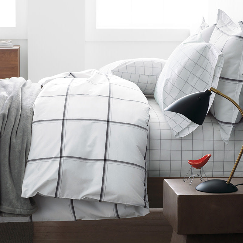 Tailored Stripes and Plaids Classic Cool Cotton Percale Sham - Window Pane Plaid Graphite Black, Euro