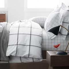 Tailored Stripes and Plaids Classic Cool Cotton Percale Bed Duvet Cover - Window Pane Plaid Graphite Black, Full