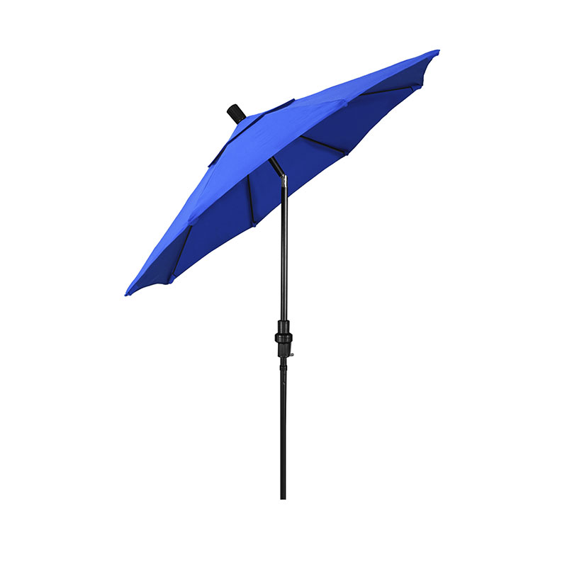 Round Outdoor Patio Umbrella, Fiberglass with Twist Tilt - Black Finish, Pacific Blue, 7.5'