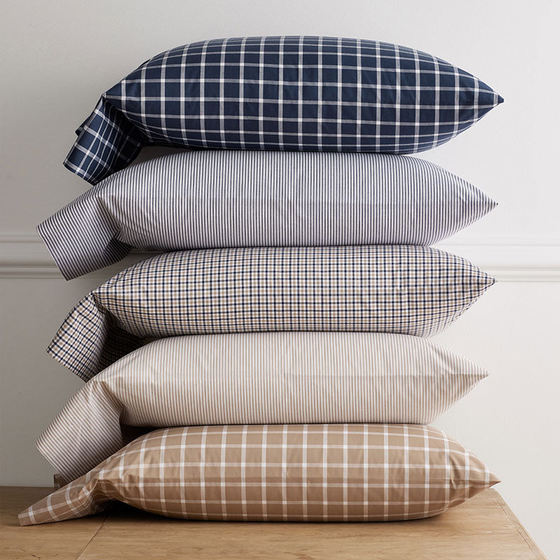 Classic Stripes and Plaids Cool Yarn-Dyed Cotton Percale Bed Sheet Set - Stripe White/Blue, Full