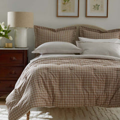 Classic Stripes and Plaids Cool Yarn-Dyed Cotton Percale Reversible Comforter - Windowpane Taupe, Twin/Twin XL