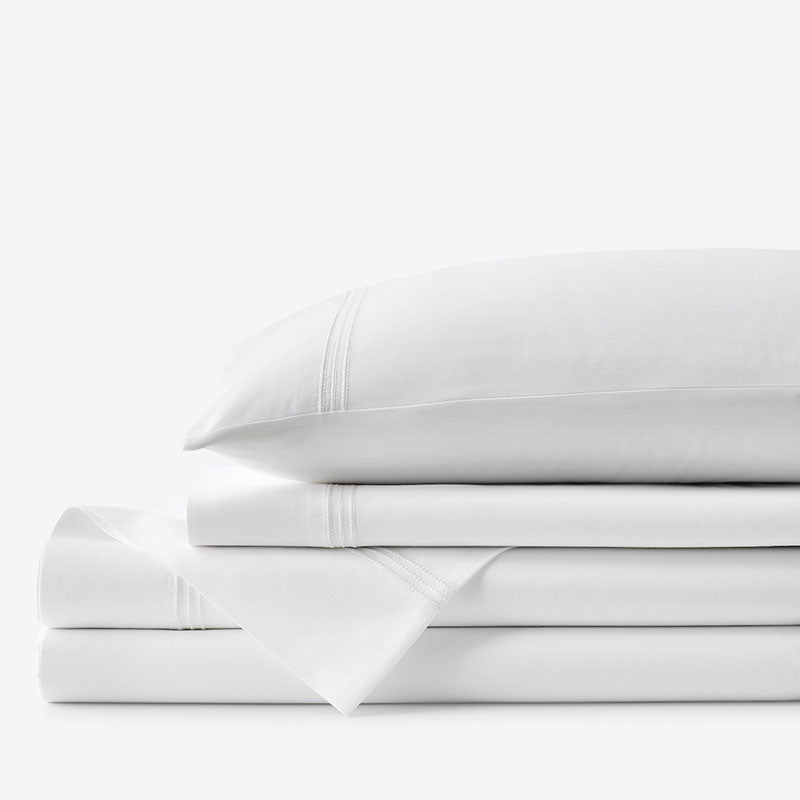 Dorset Stripe Luxe Smooth Egyptian Cotton Sateen Bed Sheet Set - White, Queen