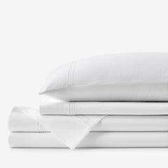 Dorset Stripe Luxe Smooth Egyptian Cotton Sateen Bed Sheet Set - White, Cal King