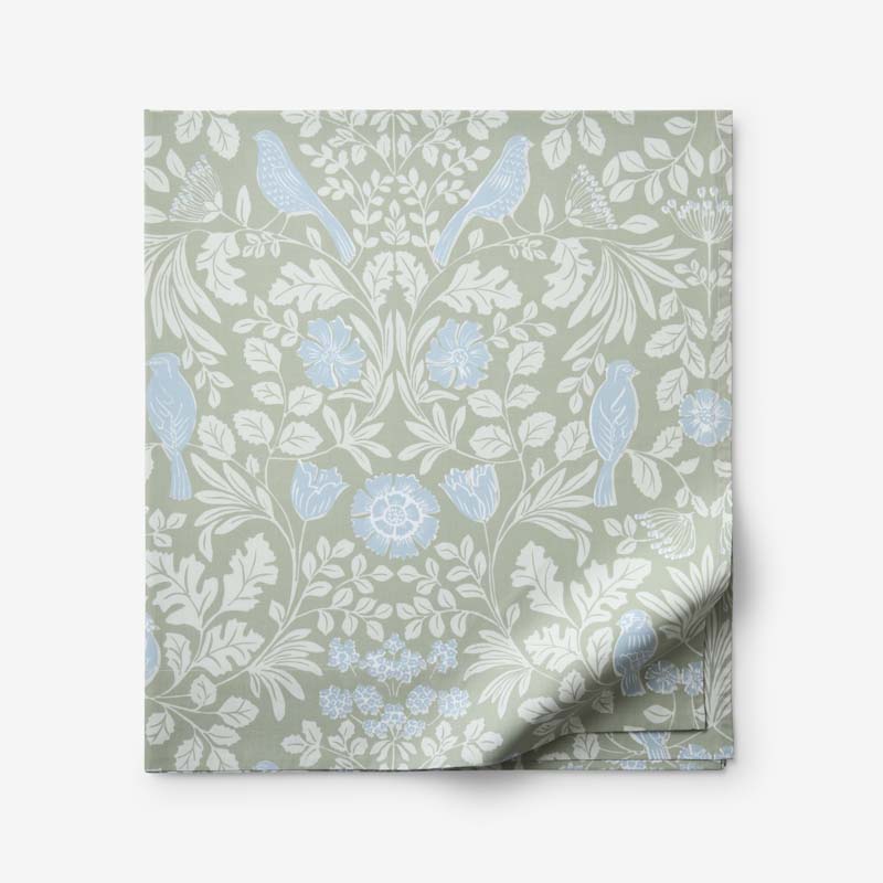 Tira Floral Classic Cool Cotton Percale Flat Bed Sheet - Bird Green, Full