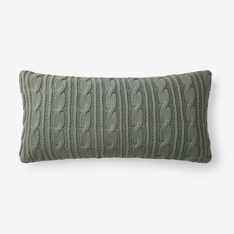 Chunky Cable Knit Decorative Pillow Cover - Khaki/Green
