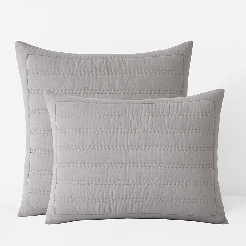 Premium Breathable Washed Linen Solid Quilted Sham - Gray, Euro