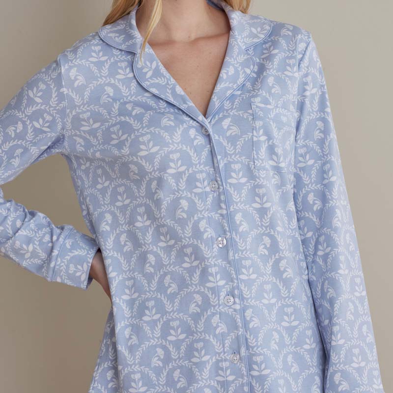 Printed Peruvian Cotton Women's Button-Down Pajama Set - Bergen Blue, S