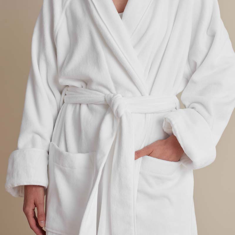 Velour Terry Unisex Robe - White, M