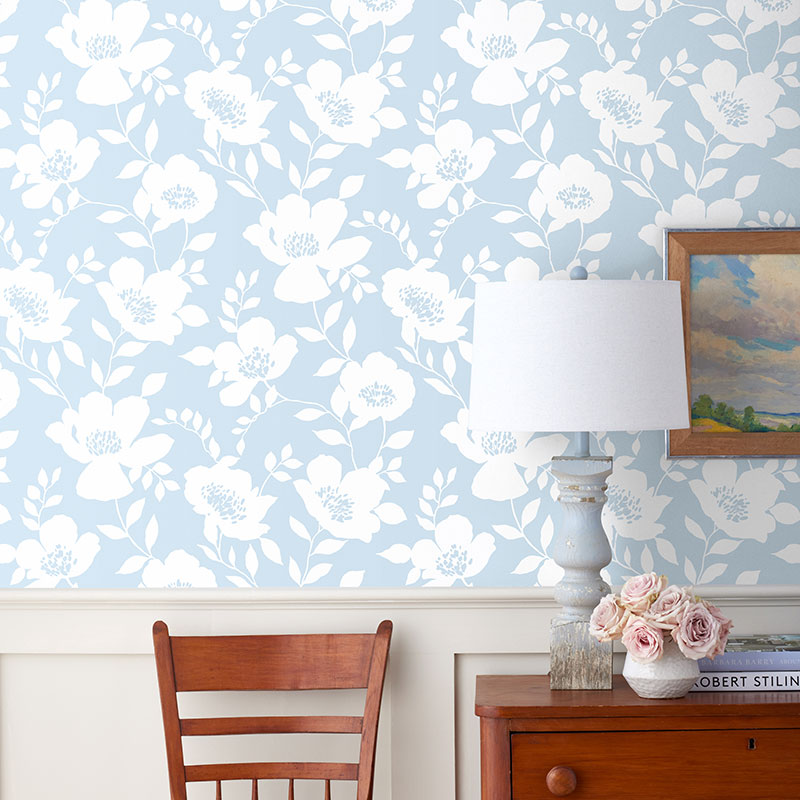 Ava Traditional Wallpaper - Floral Blue, Swatch
