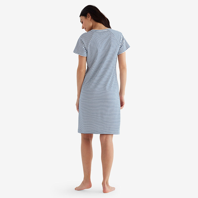 Yarn-Dyed Stripe Pima Cotton Women's Nightgown - Navy/White, XL