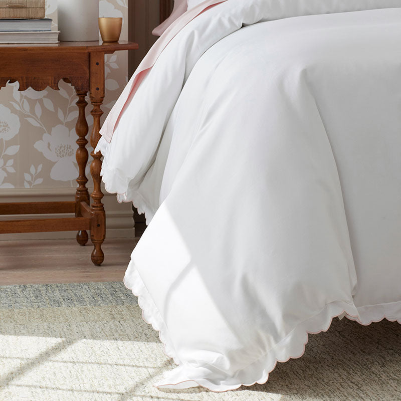 Embroidered Scallop Classic Smooth Sateen Solid Bed Sheet Set - Blush, Twin