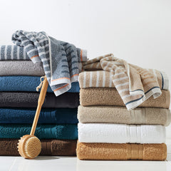 Mélange Stripe Reversible Cotton Washcloths, Set of 2 - Taupe