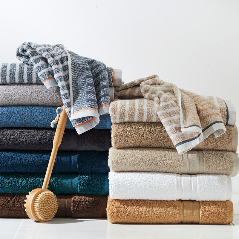 Mélange Stripe Reversible Cotton Hand Towel - Taupe