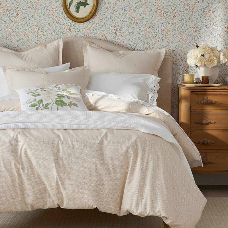 Clemencia Classic Cool Cotton Percale Sham - Geo Peach Blossom, Euro