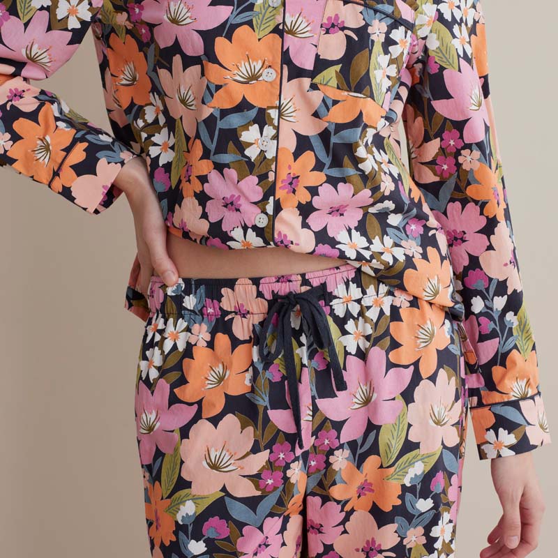 Printed Poplin Women's Button-Down Pajama Set - Wild Floral, XS
