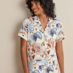TENCEL™ Modal Jersey Knit Women's Shorts Set - Blue Flora, XL