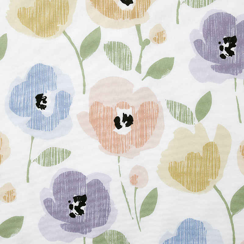 Pastel Poppies Classic Cool Organic Cotton Percale Duvet Cover Set - White Multi, Full
