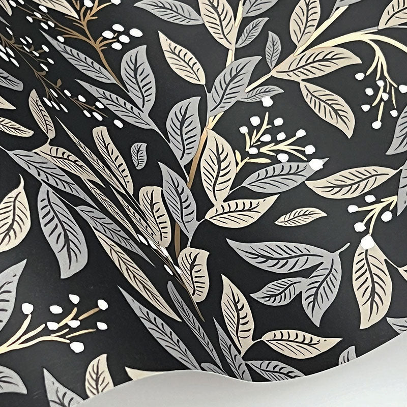 Willowberry Traditional Wallpaper - Black, Swatch