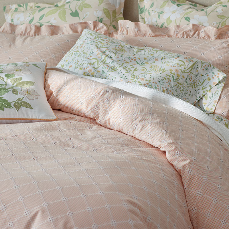 Eyelet Ruffle Classic Cool Yarn-Dyed Cotton Percale Sham - Peach, Standard