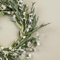 White Daisy & Cream Heather Wreath