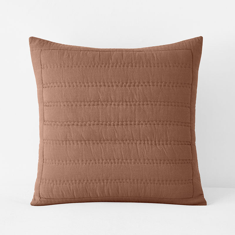 Premium Breathable Washed Linen Solid Quilted Sham - Clay, Euro