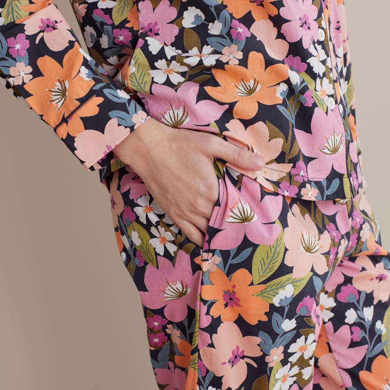 Printed Poplin Women's Button-Down Pajama Set - Wild Floral, XXL