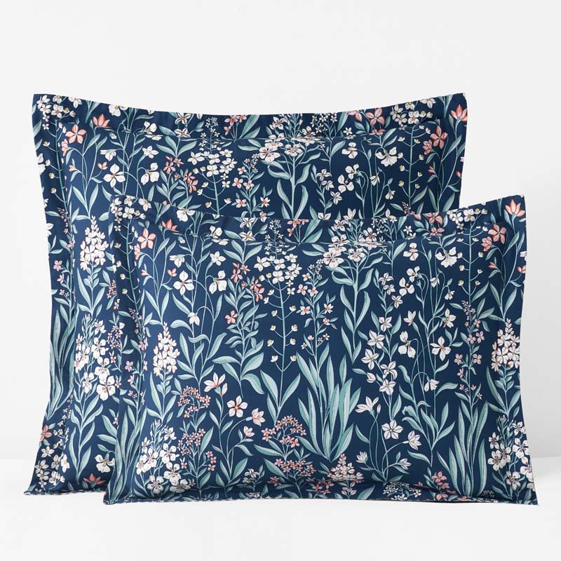 Julienne Classic Cool Cotton Percale Reversible Sham - Mini Floral Navy, Standard