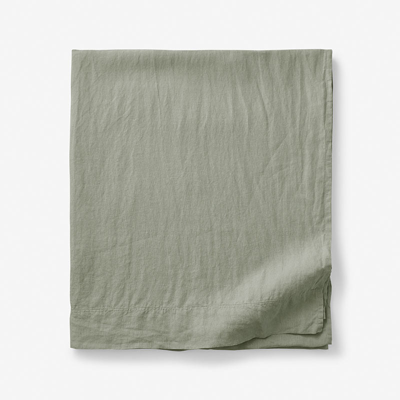 Premium Breathable Washed Linen Solid Flat Bed Sheet - Moss Green, Twin/Twin XL