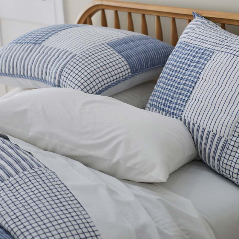 Stripe Block Yarn-Dyed Patchwork Quilt - Blue, Full/Queen