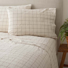 Tailored Stripes and Plaids Premium Breathable Washed Linen Cotton Pillowcase Set - Windowpane Dark Brown, King