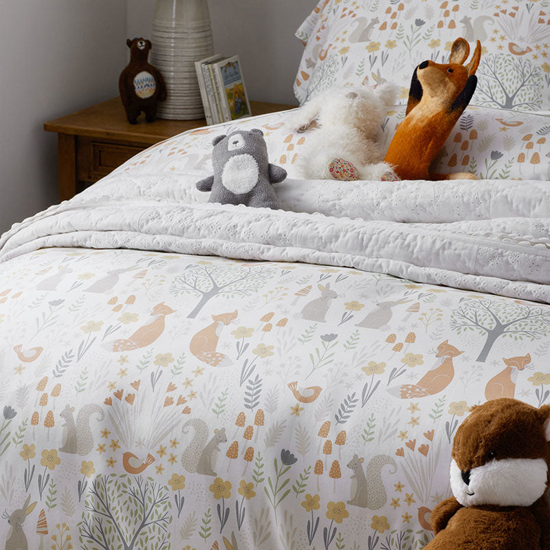 Forest Animals Classic Cool Organic Cotton Percale Bed Sheet Set - Ivory Multi, Full