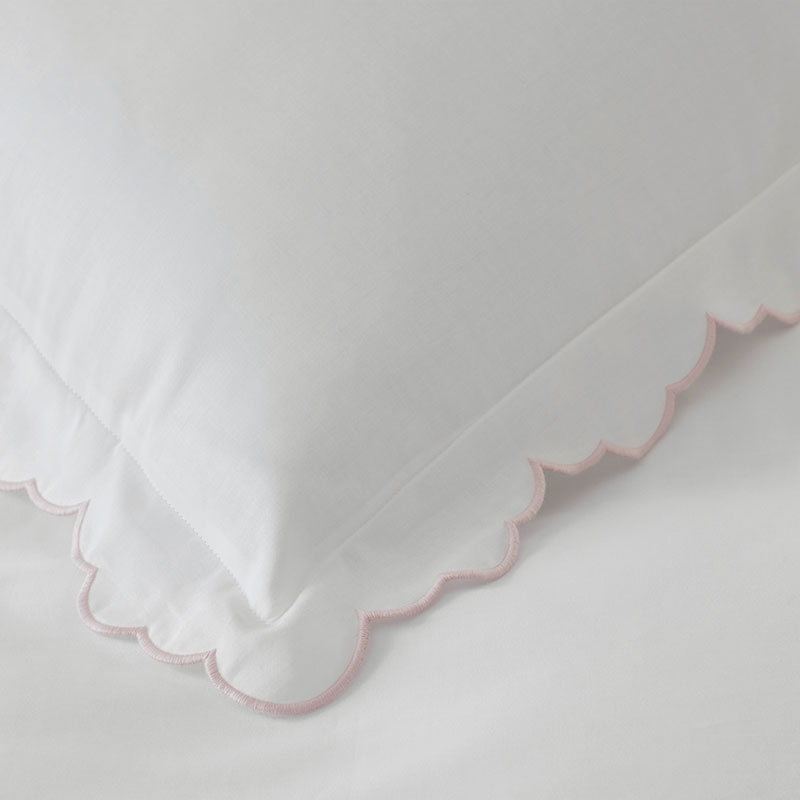 Embroidered Scallop Classic Smooth Sateen Solid Bed Sheet Set - Blush, King