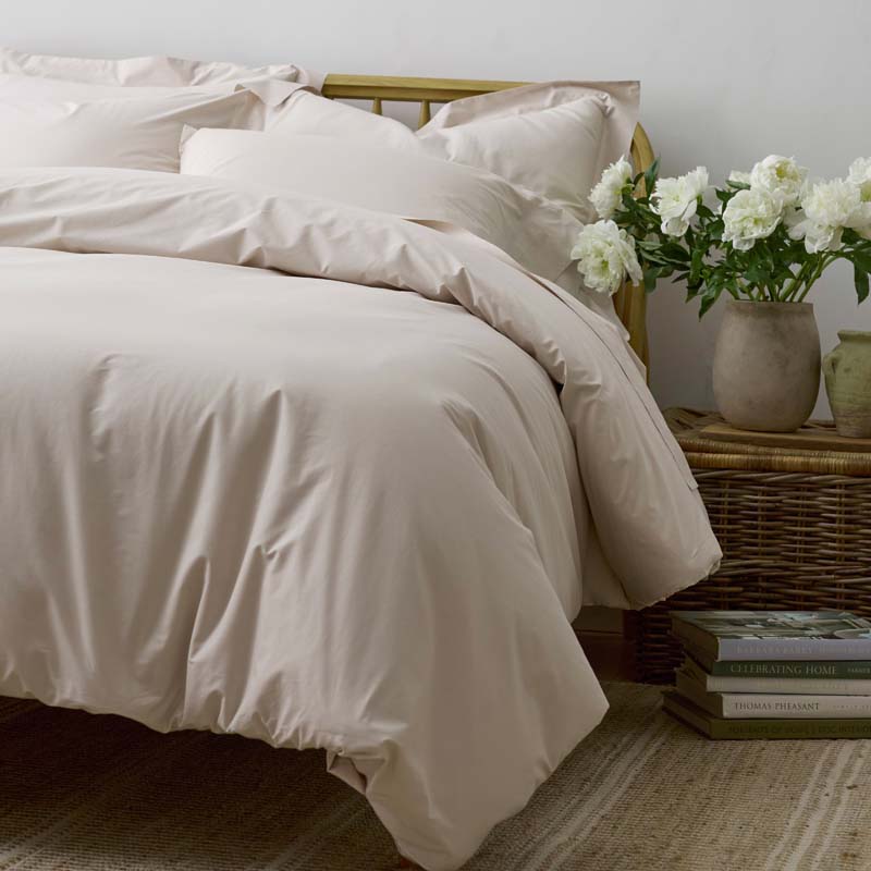 Solid Garment Washed Cotton Percale Fitted Bed Sheet - Buff, Twin XL