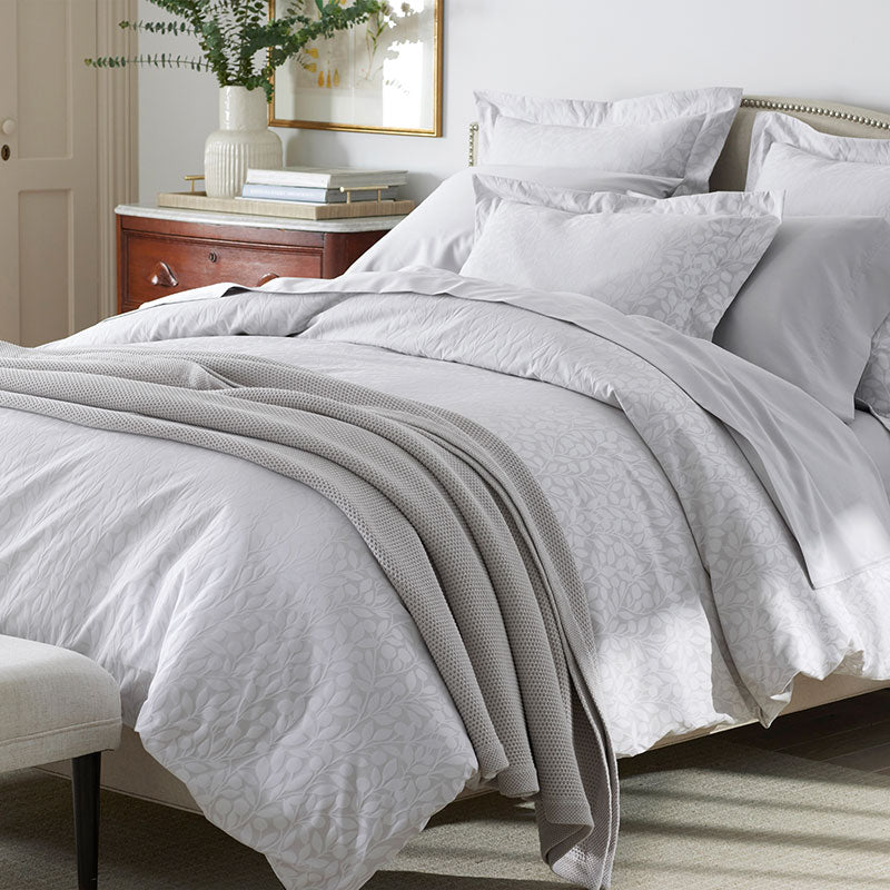 Jacquard Leaf Yarn-Dyed Premium Smooth Supima® Cotton Wrinkle-Free Sateen Bed Sheet Set - Light Gray, Full