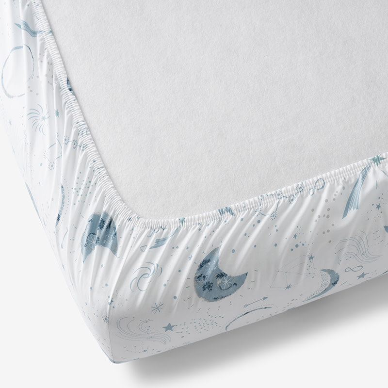 Night Sky Classic Cool Organic Cotton Percale Fitted Crib Sheet - Blue
