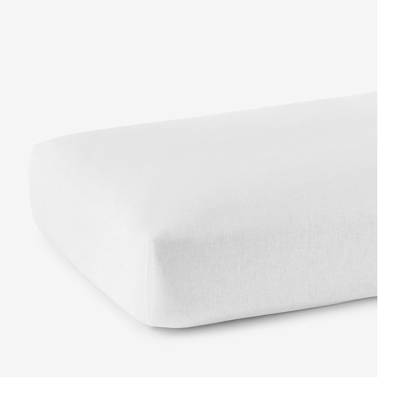 Premium Breathable Washed Linen Solid Fitted Bed Sheet - White, King