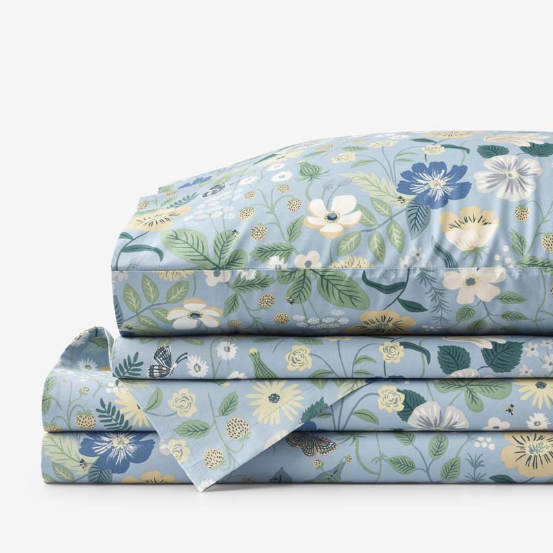 Strawberry Fields Classic Cool Cotton Percale Bed Sheet Set - Slate, Queen